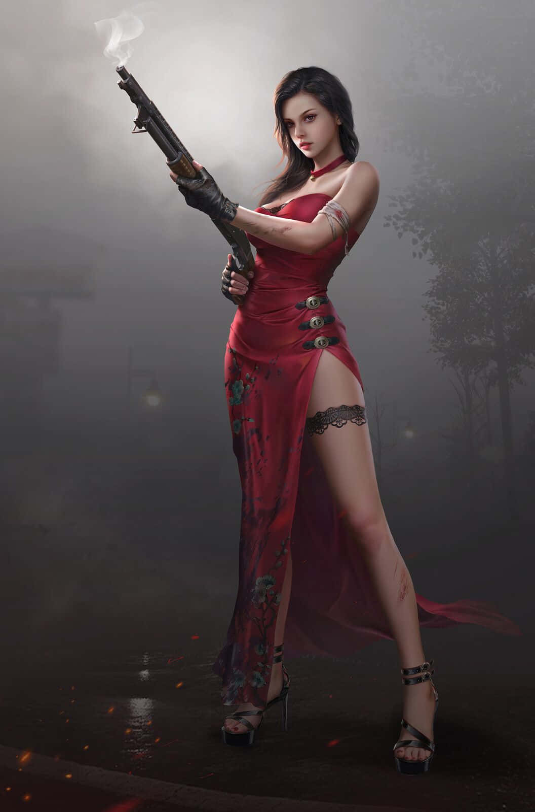 Pubg Girl In Red Dress Background