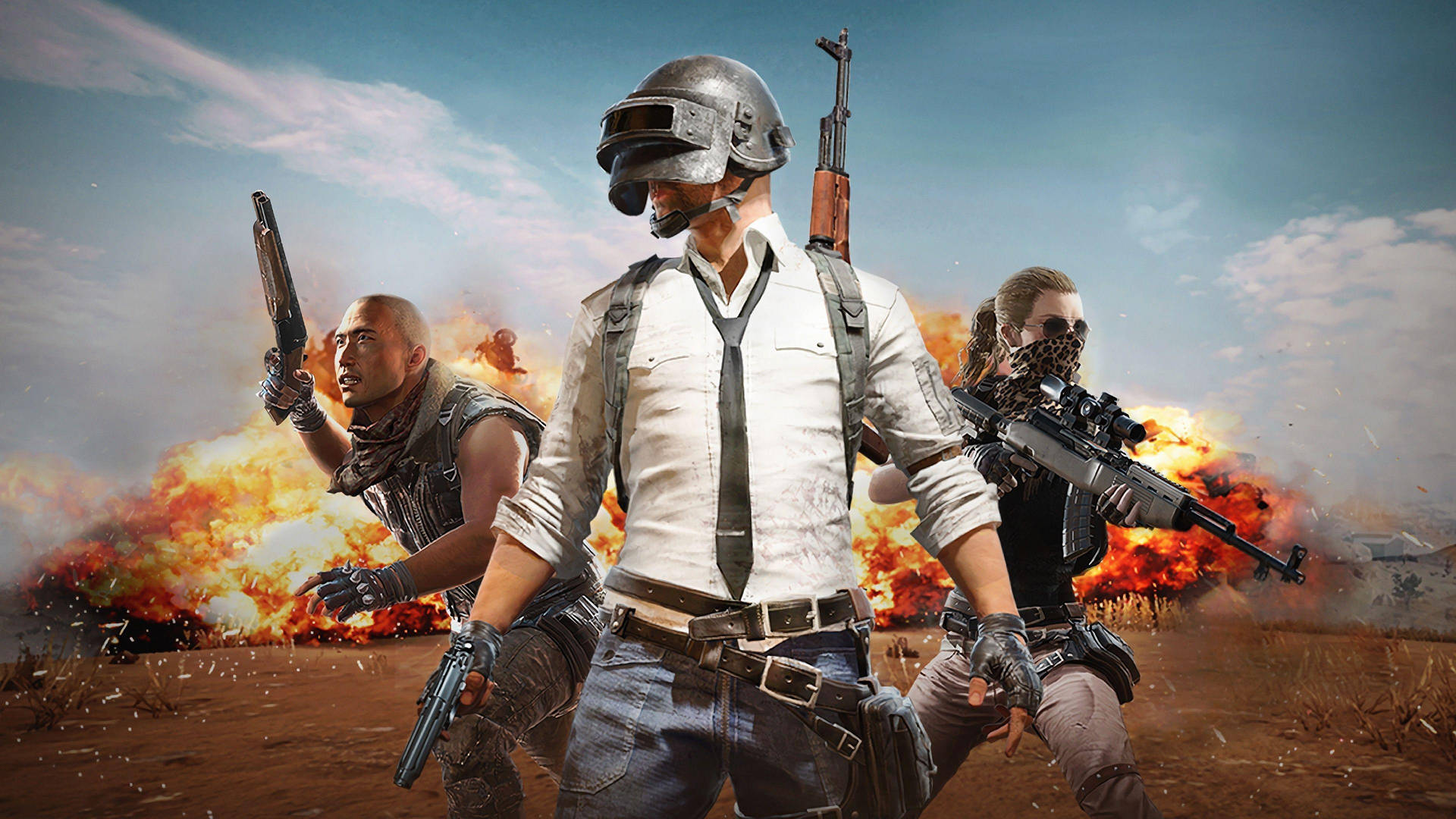 Pubg Hd Helmet Character And Other Players Explosion Background