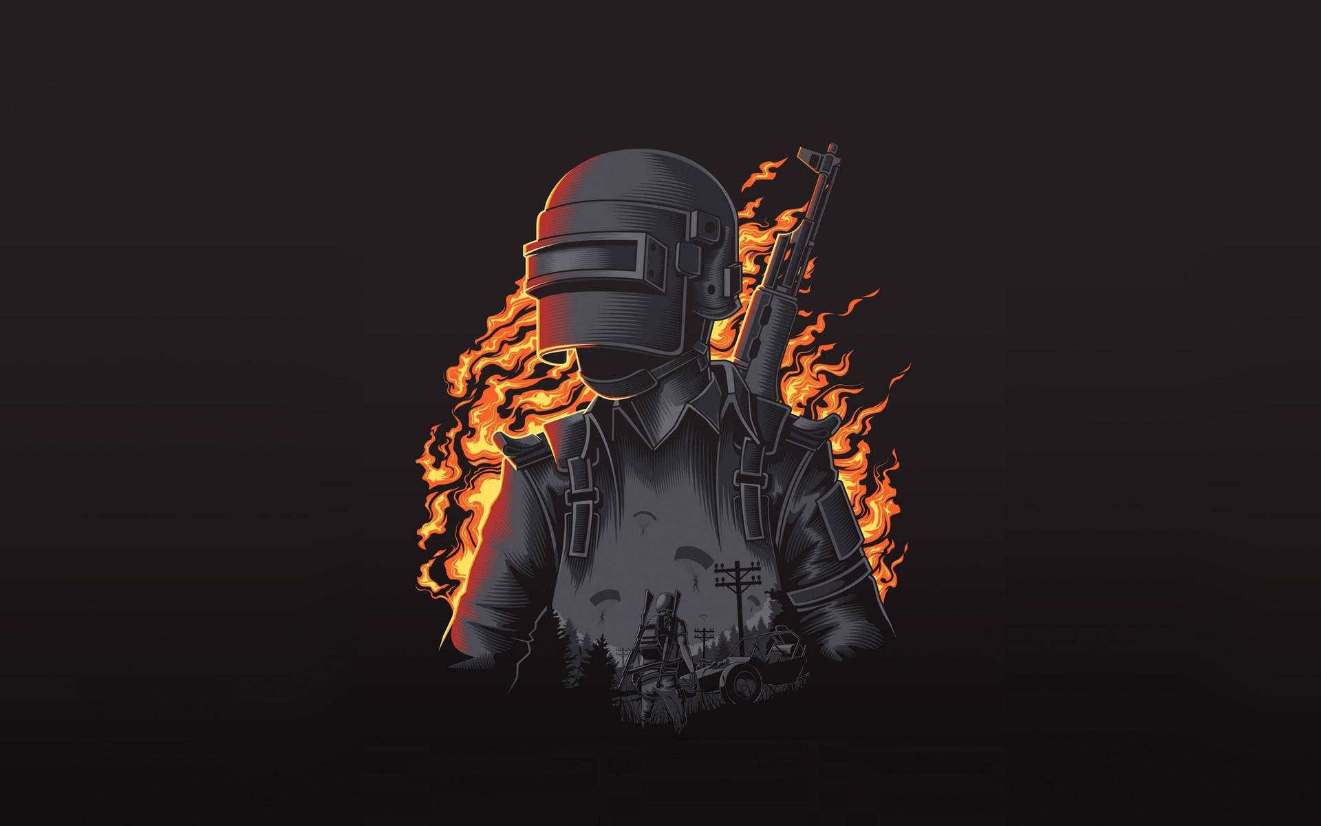 Pubg Hd Helmet Character On Fire Background