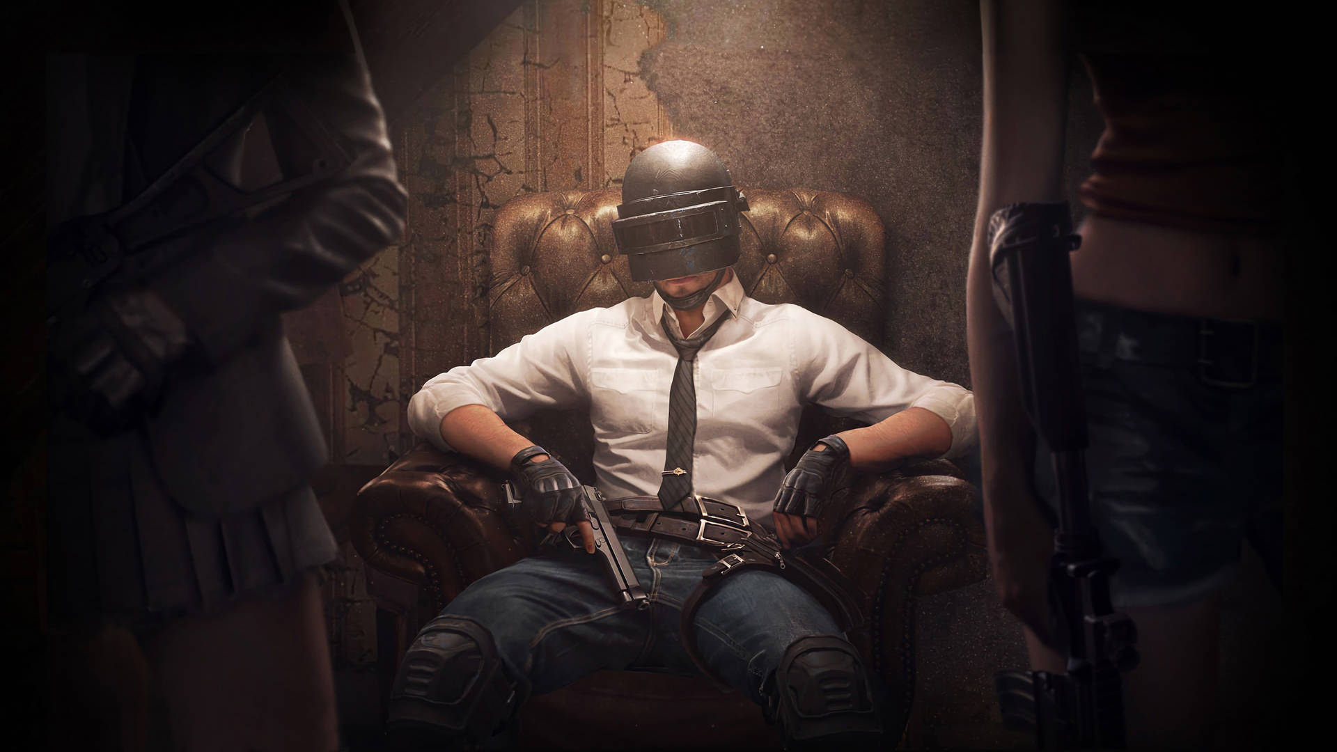 Pubg Hd Helmet Character Sitting On Chair Background