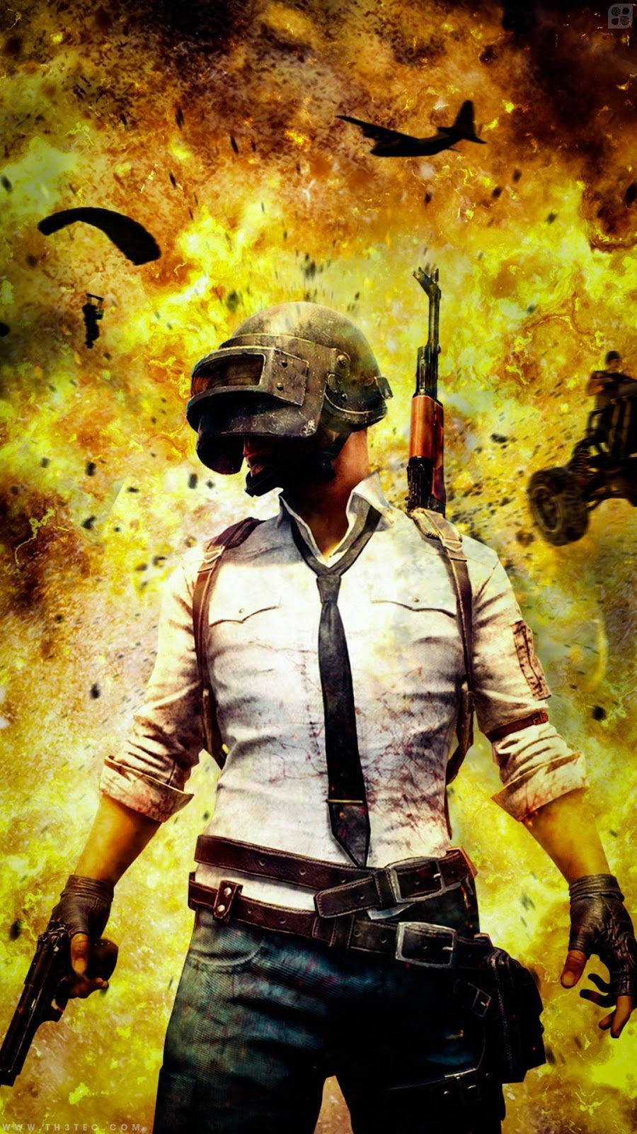 Pubg Hd Helmet Character With Flames Background