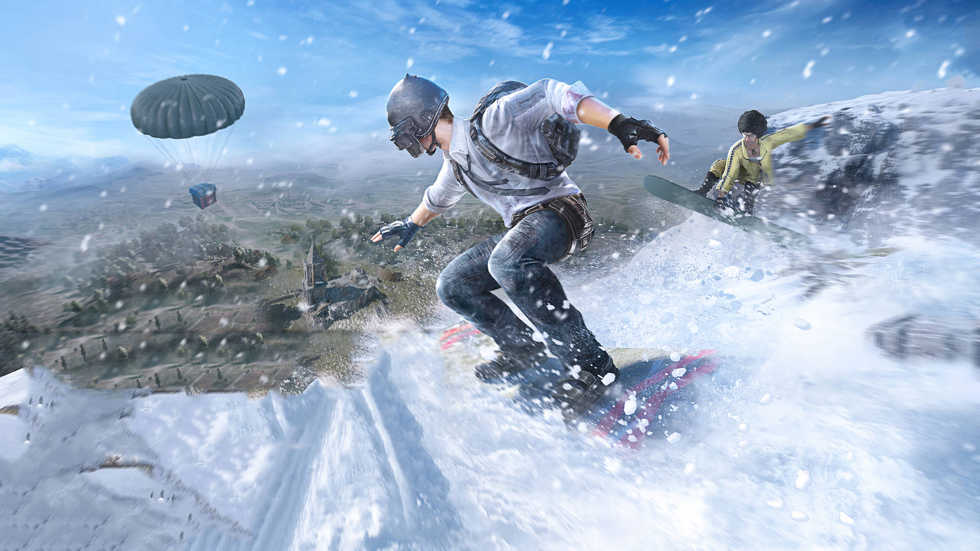 Pubg Lite Characters Snowboarding Background