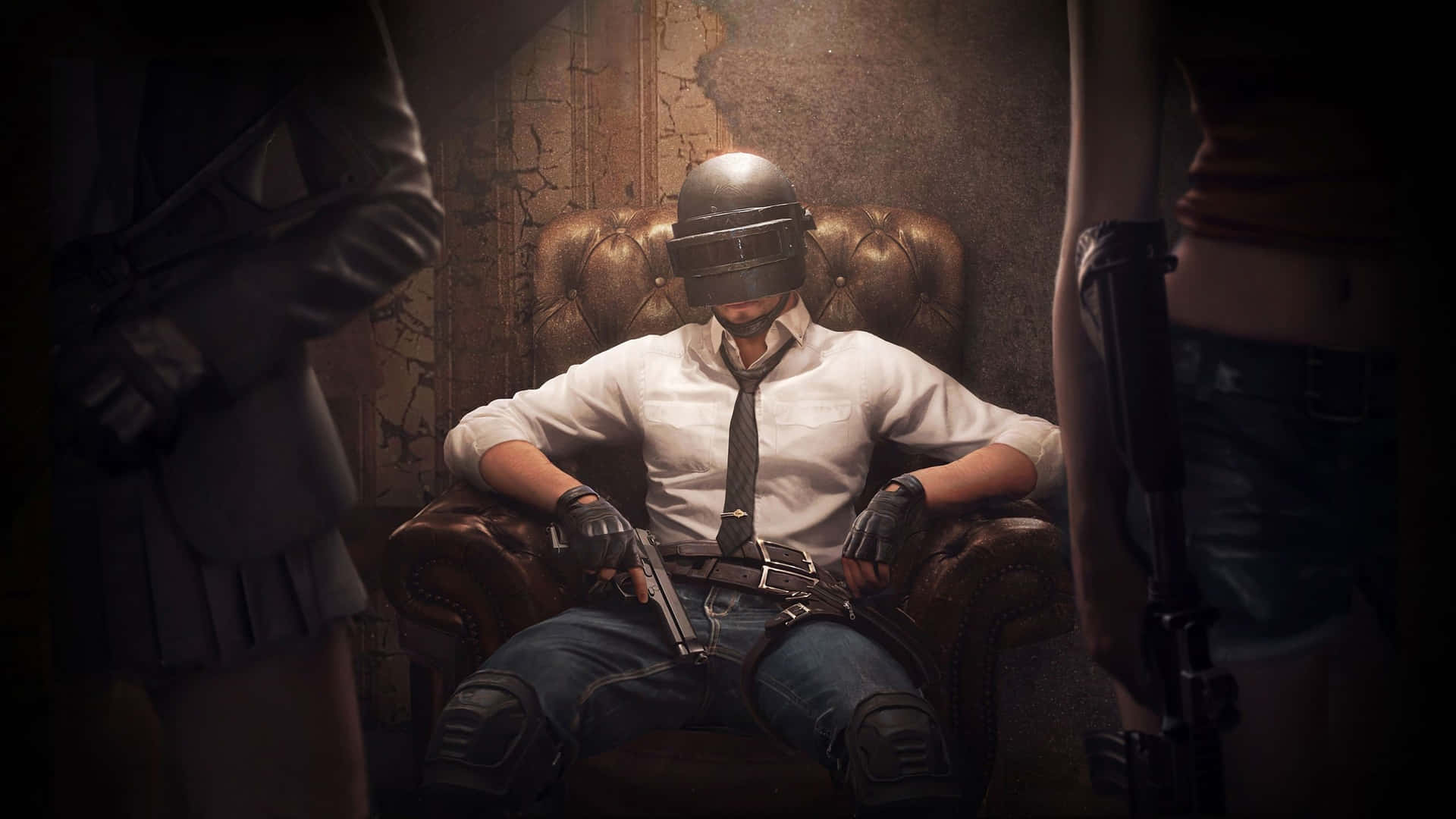 Pubg Mobile - A Man Sitting In A Chair With Guns Background