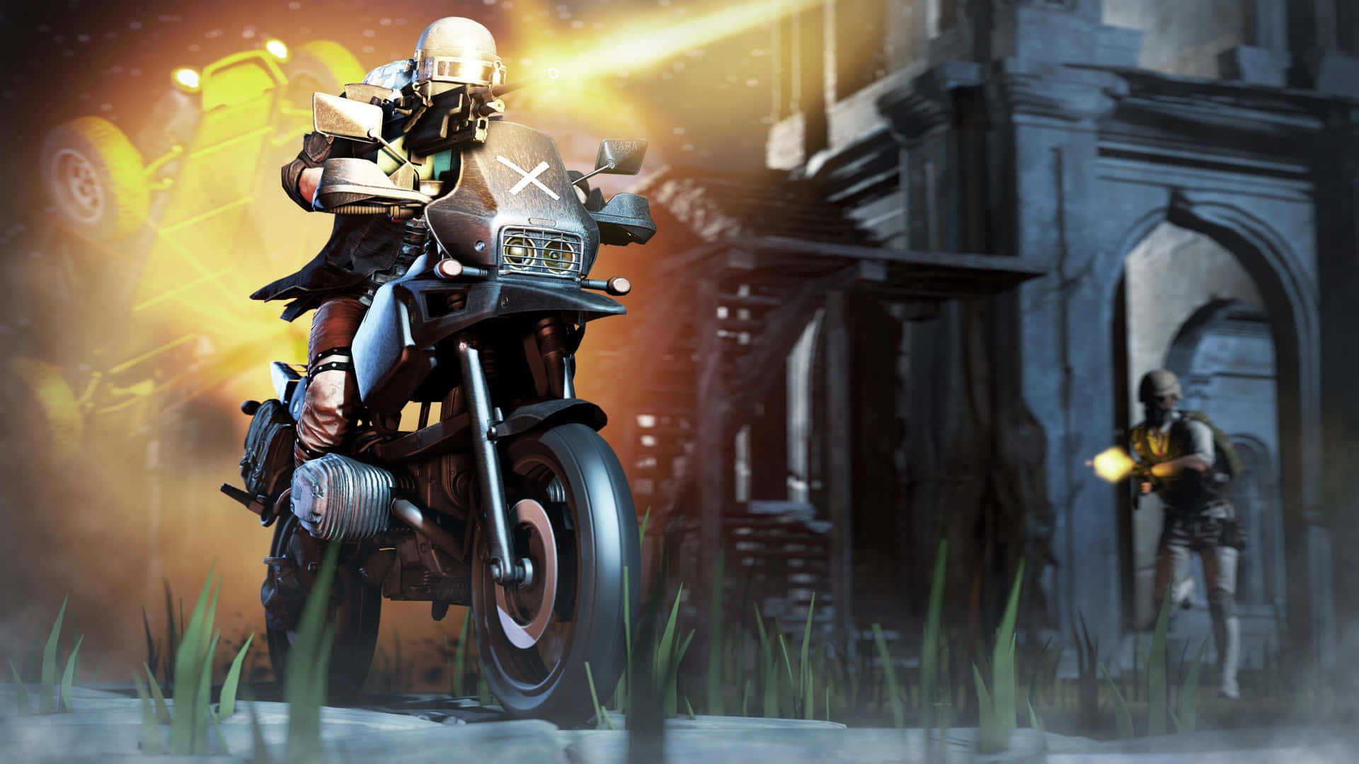 Pubg New State Man Riding Motorcycle Background