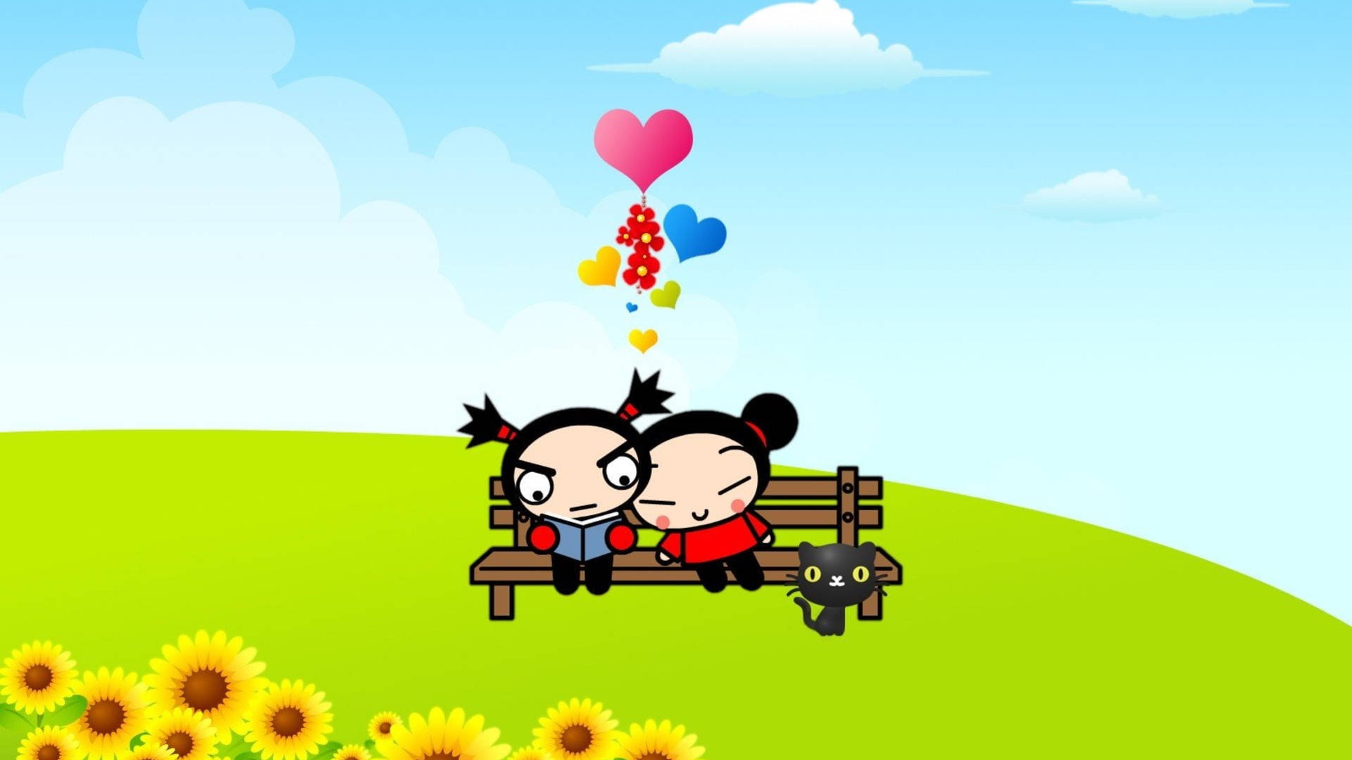 Pucca And Garu On Meadow Background