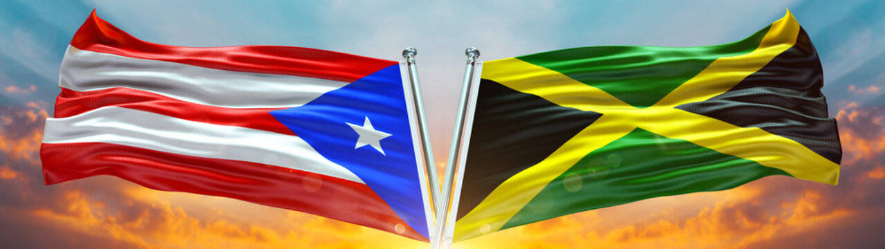 Puerto Rican Flag Beside Jamaican Flag Background