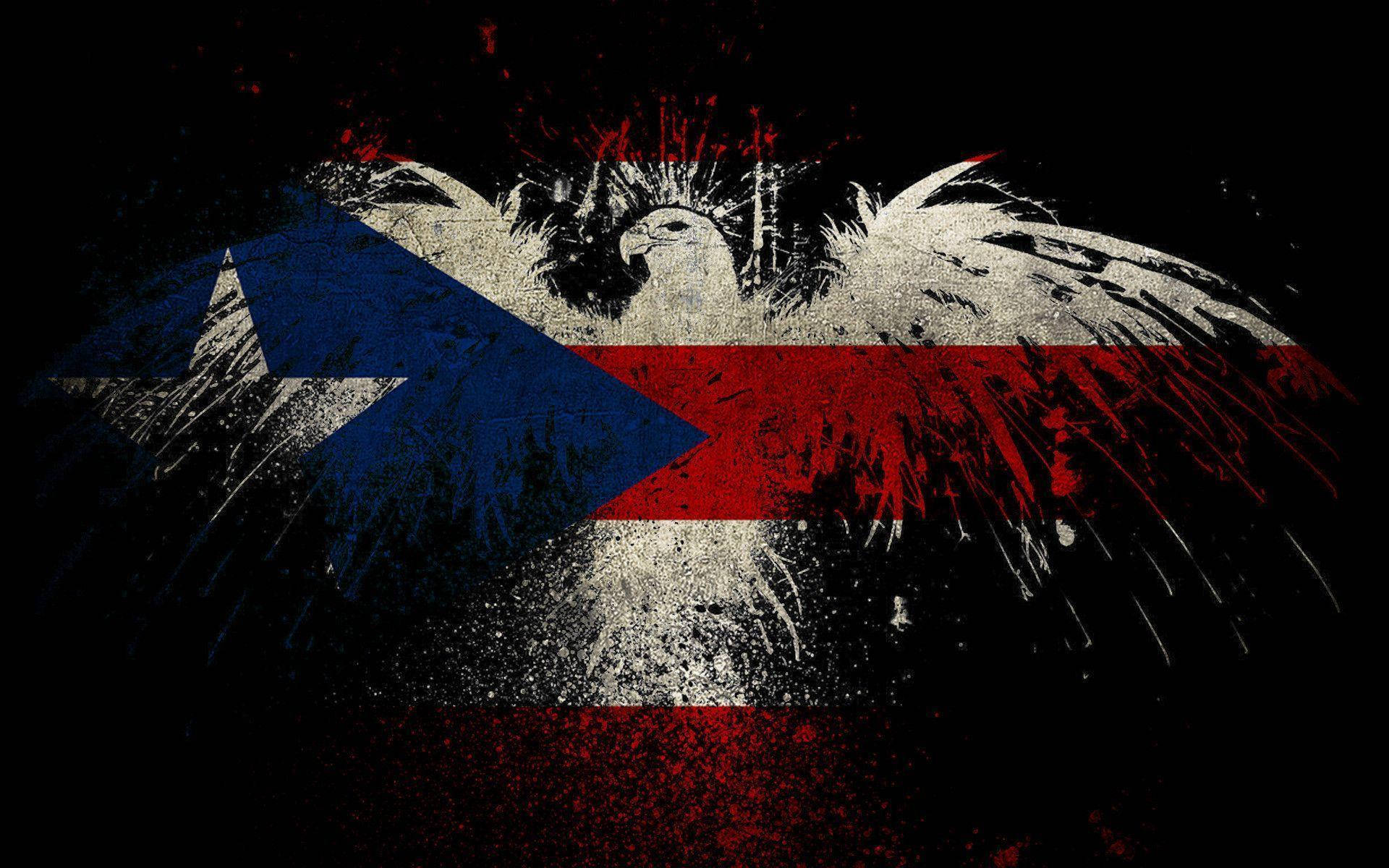 Puerto Rican Flag On Eagle Outline Background
