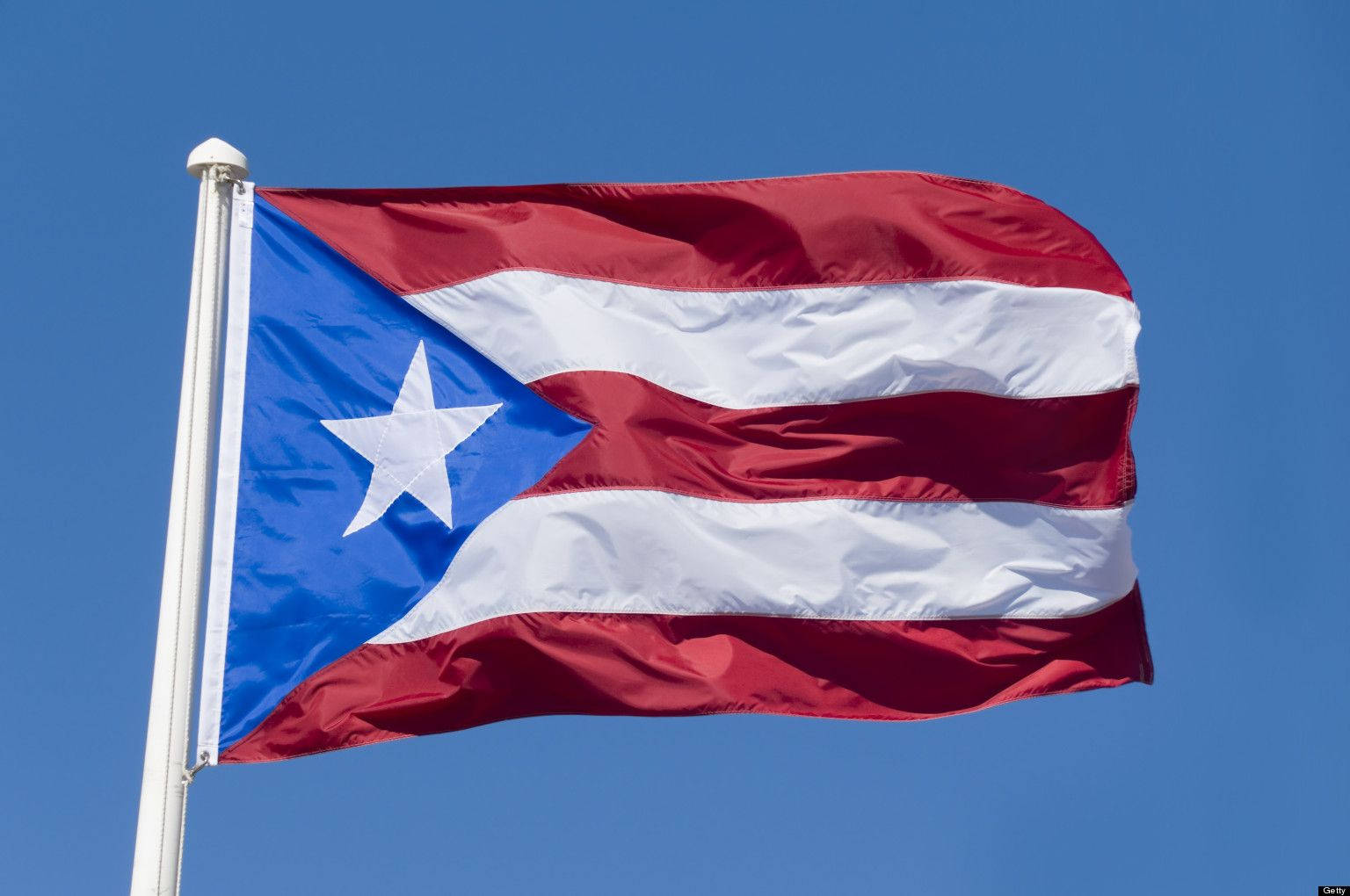 Puerto Rican Flag Up On Pole