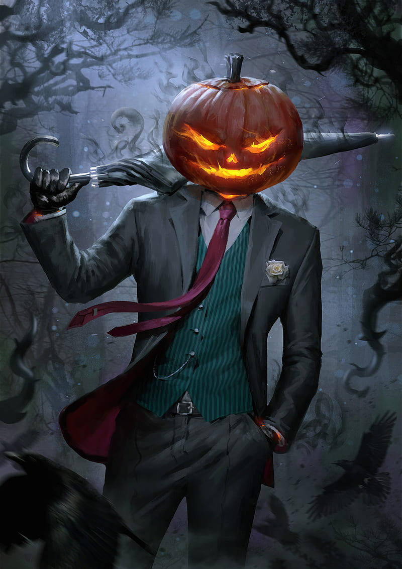 Pumkin Man In Suit Halloween Pfp Background