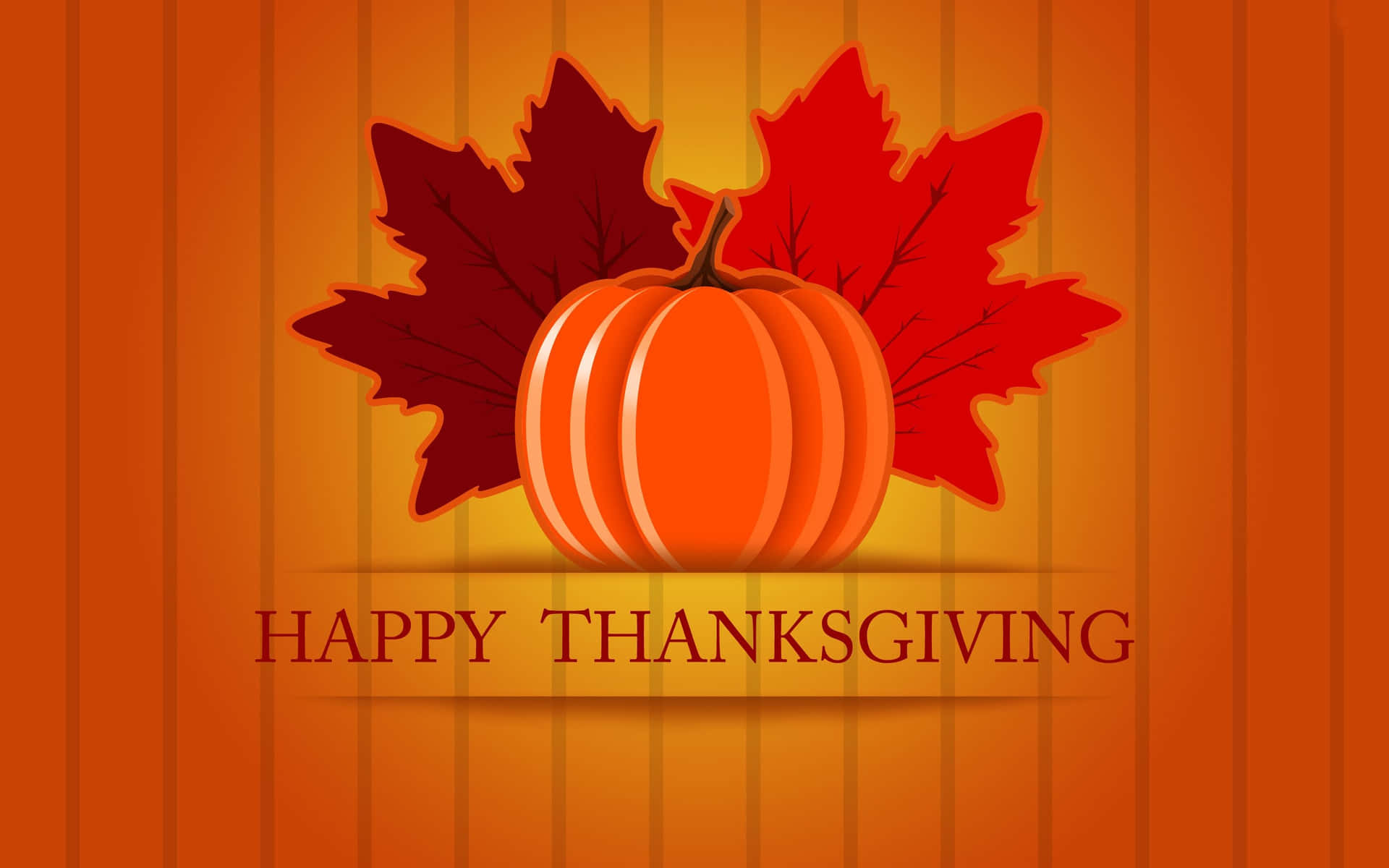 Pumpkin Against Two Maple Leaves Happy Thanksgiving Greeting Background