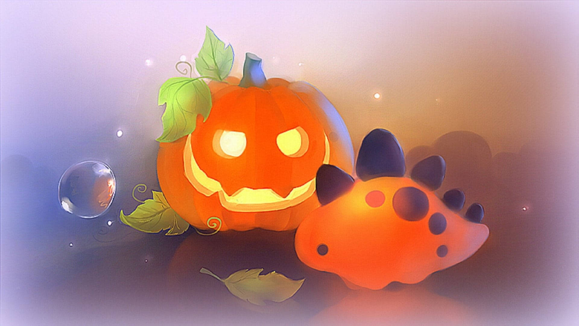 Pumpkin And Dinosaur Cute Halloween Desktop Background