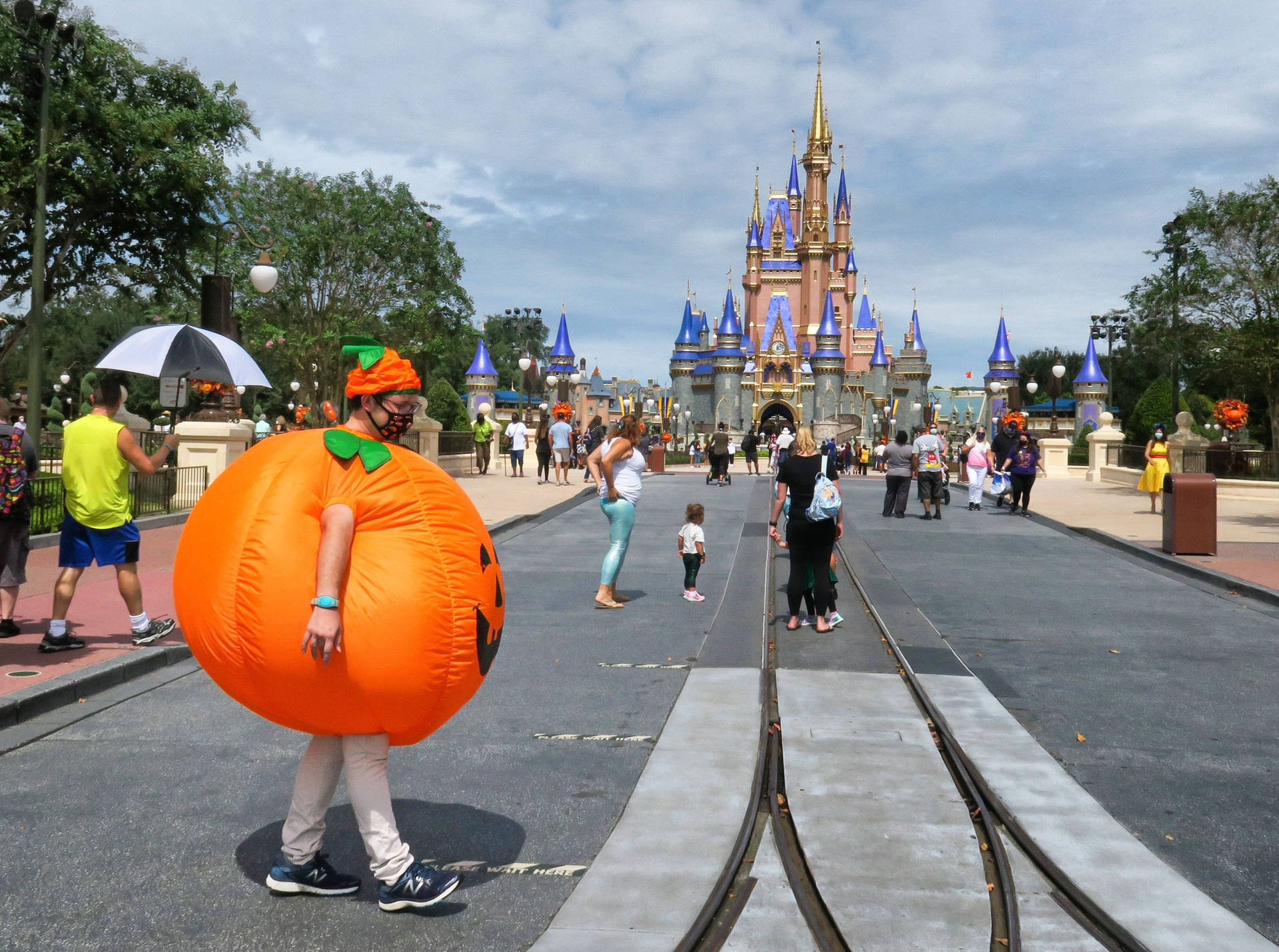 Pumpkin Man In Disneyworld Background