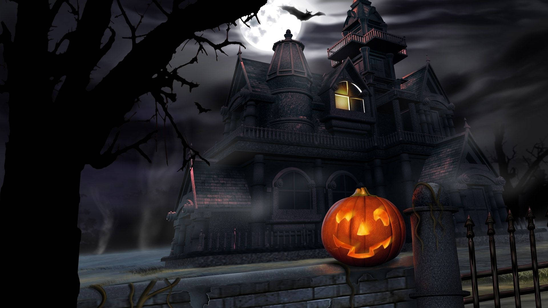 Pumpkin Outside In Cartoon Halloween Background