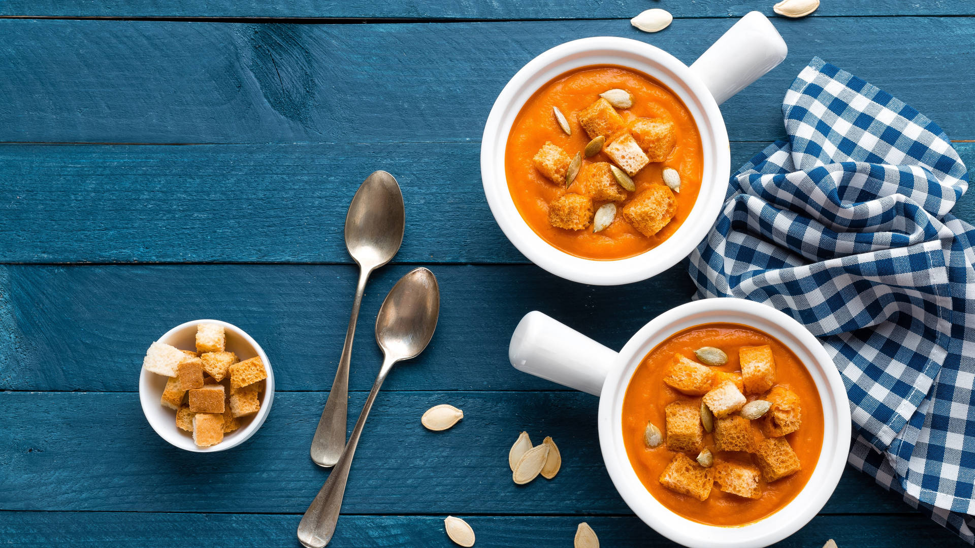 Pumpkin Soup With Crouton Toppings Background