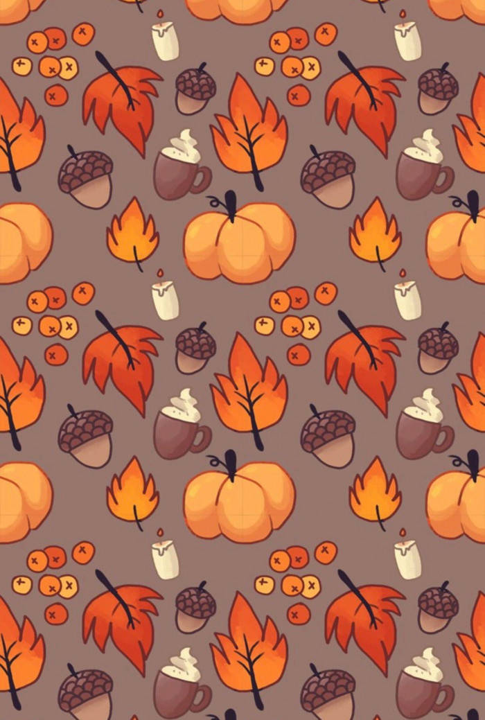 Pumpkins, Acorns, And Maple Leaves Fall Halloween Background