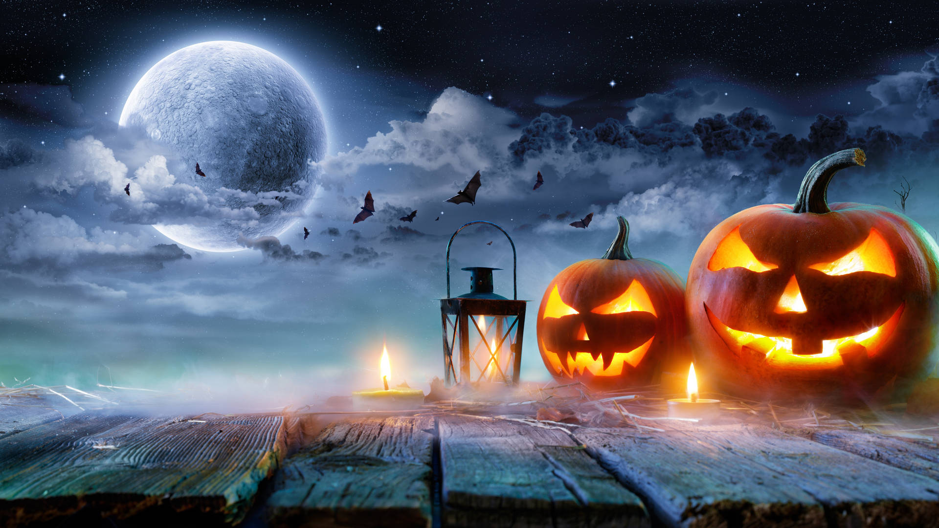 Pumpkins And Candles Halloween Computer Background