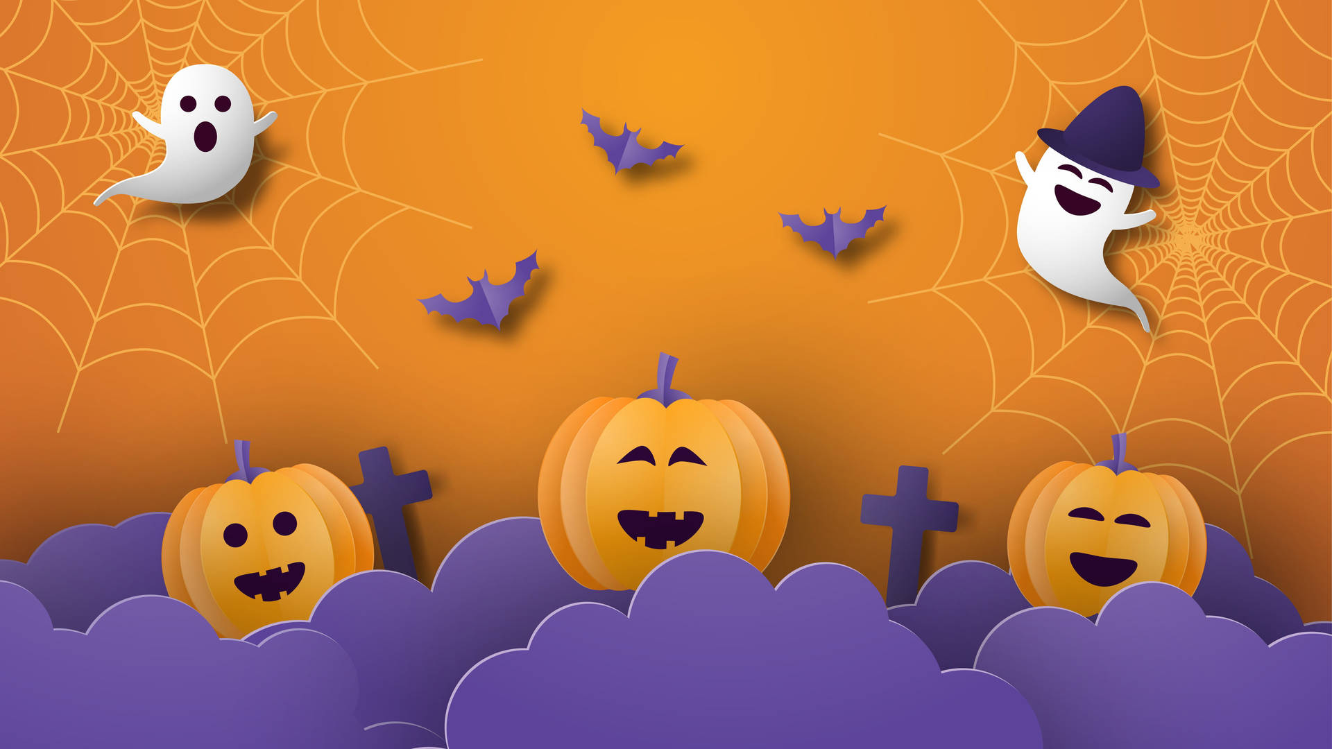 Pumpkins And Ghosts Cute Halloween Desktop