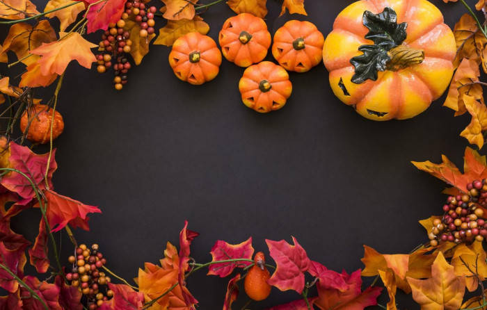 Pumpkins And Leaves Fall Halloween Background