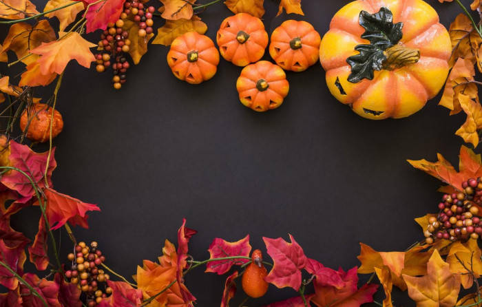 Pumpkins And Leaves Fall Halloween