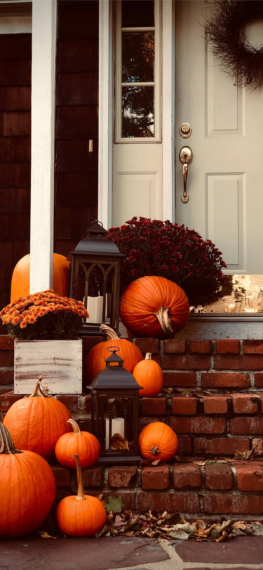 Pumpkins By The Doorstep Thanksgiving Iphone Background