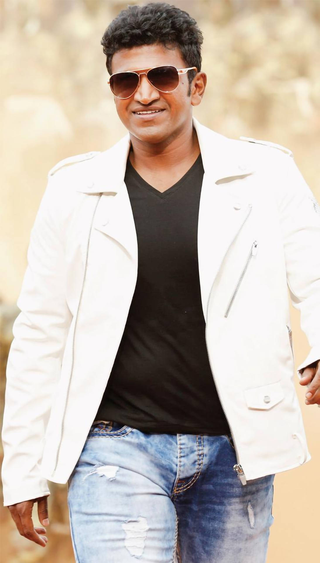 Puneeth Rajkumar White Leather Jacket Background