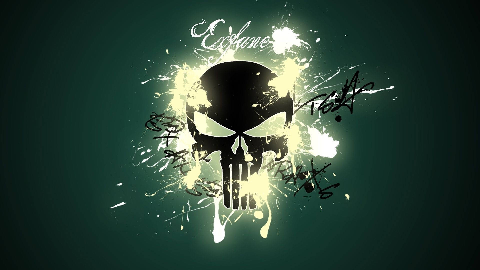 Punisher Logo In Dark Green Background