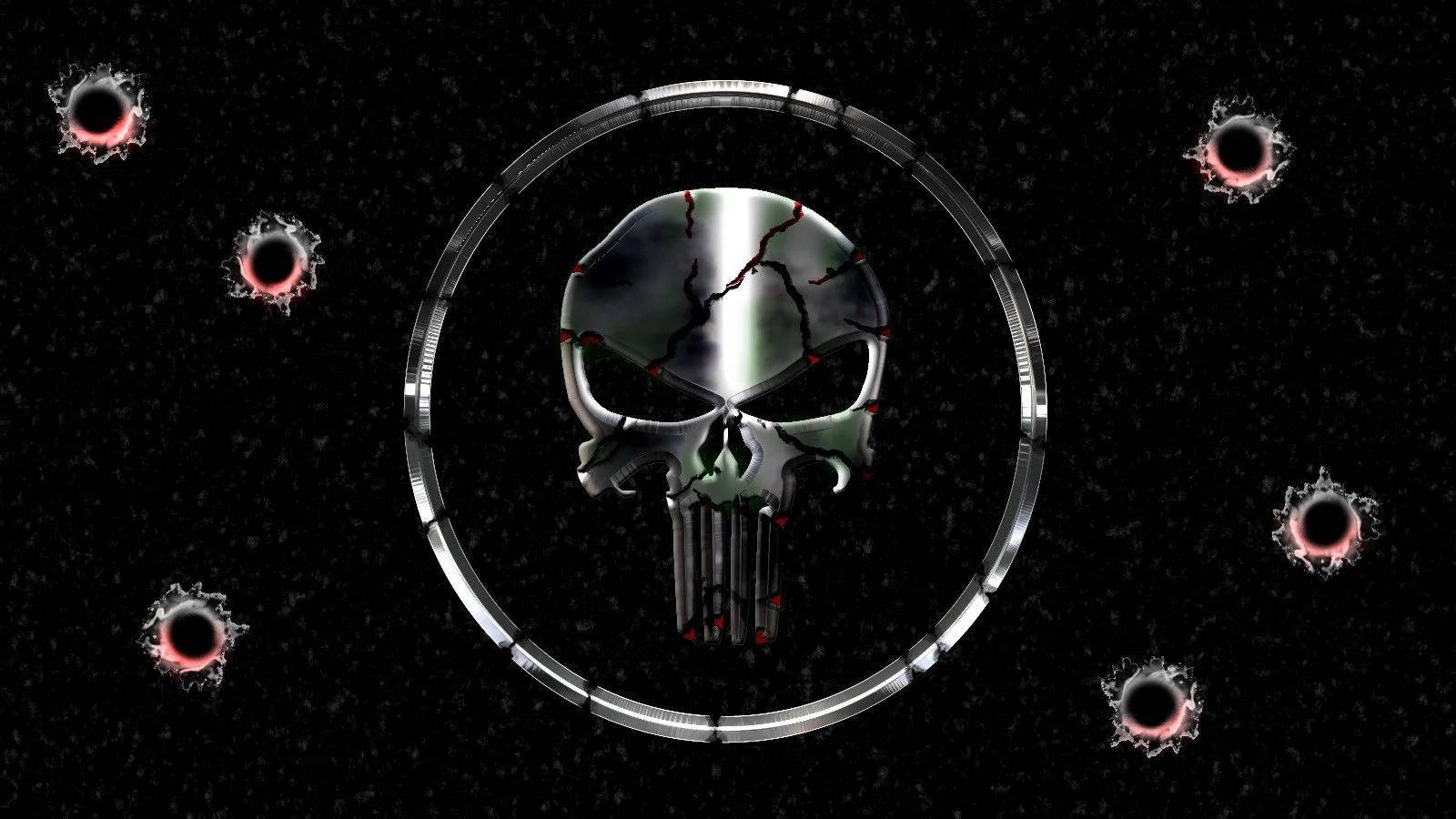 Punisher Logo With Bullet Marks Background