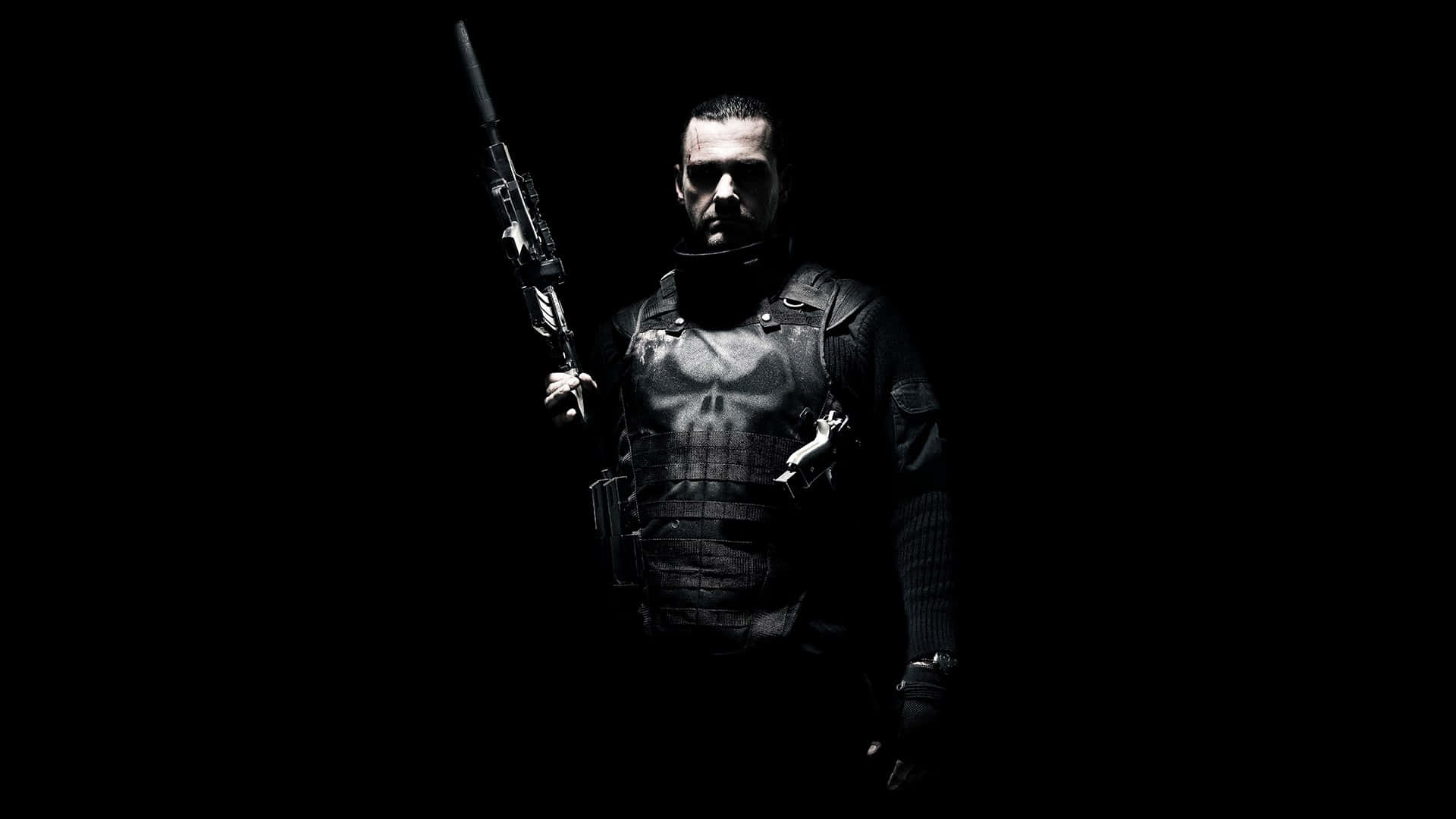 Punisher Man Black Suit Dark Room Desktop Background