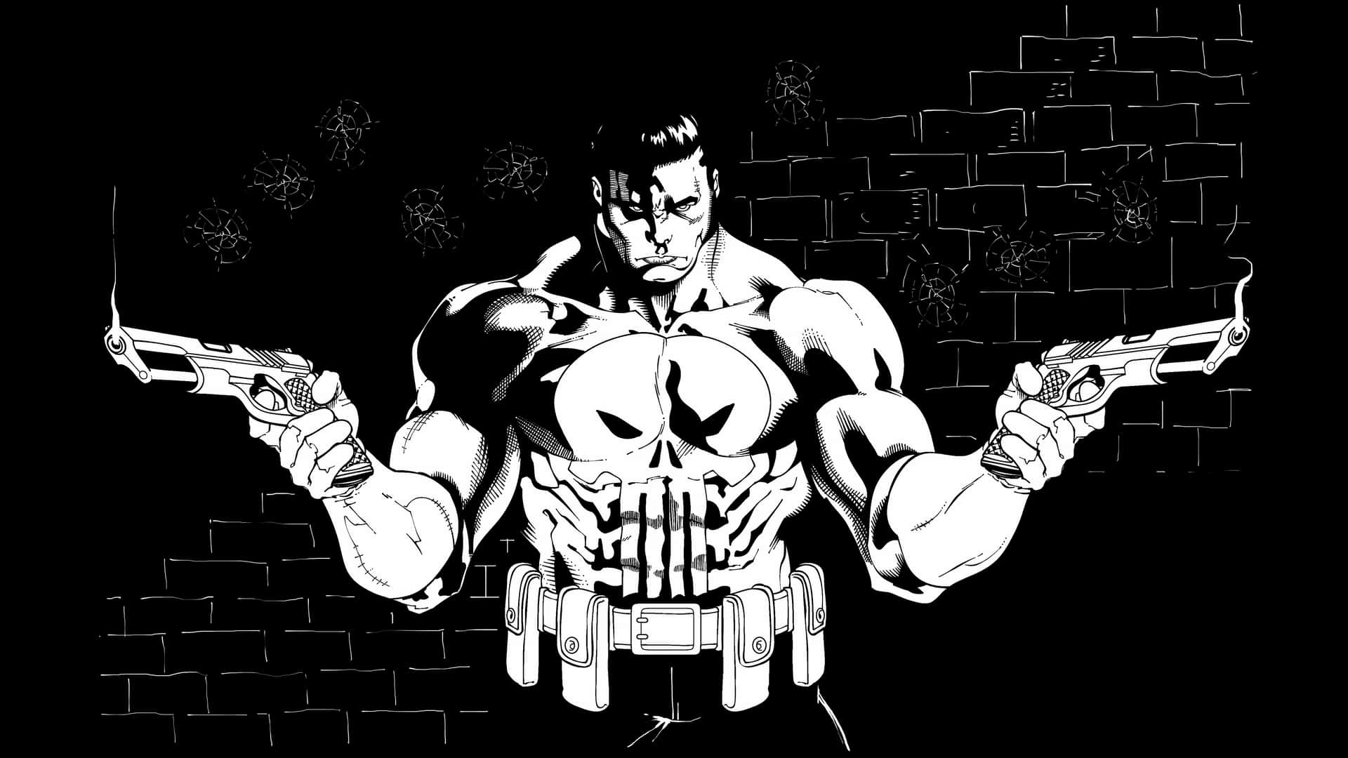 Punisher Man Holding Two Guns Desktop Background