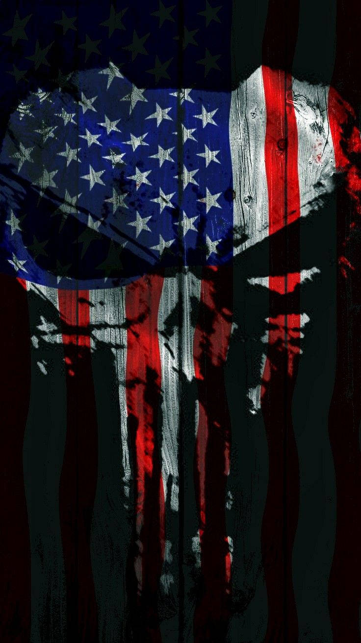 Punisher Skull Filled By The United States Flag Background