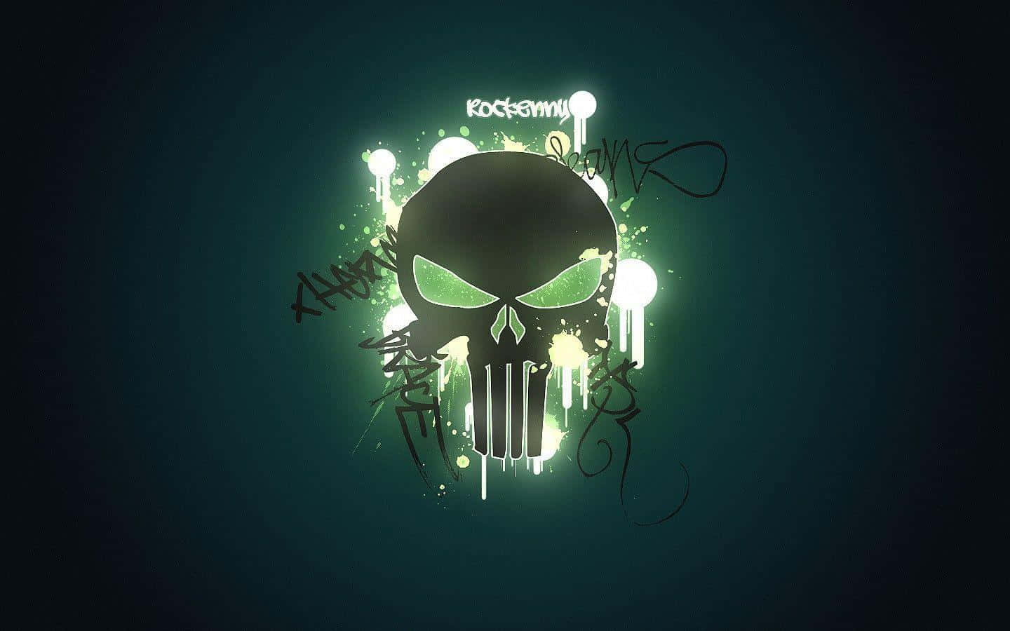 Punisher Skull Green And White Light Desktop Background