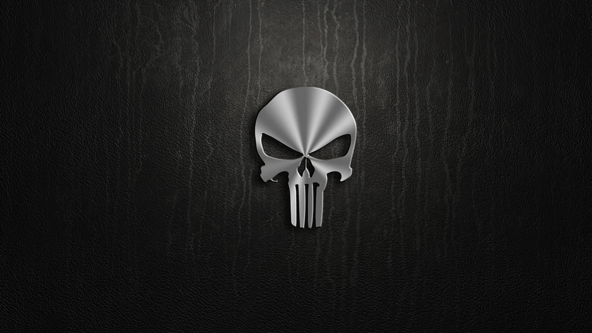 Punisher Skull On Black Leather Background