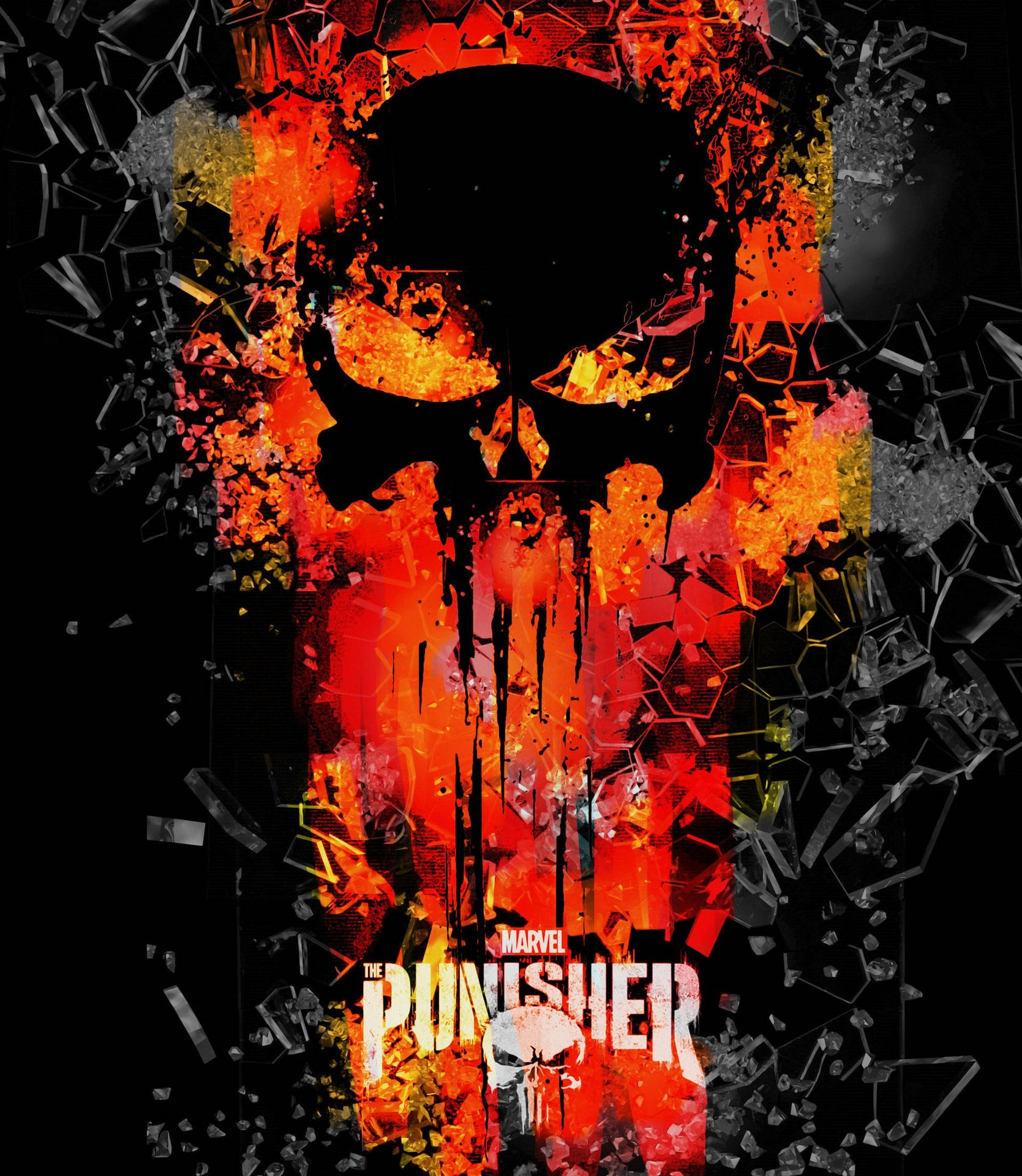 Punisher Skull Surrounded By Fire Background