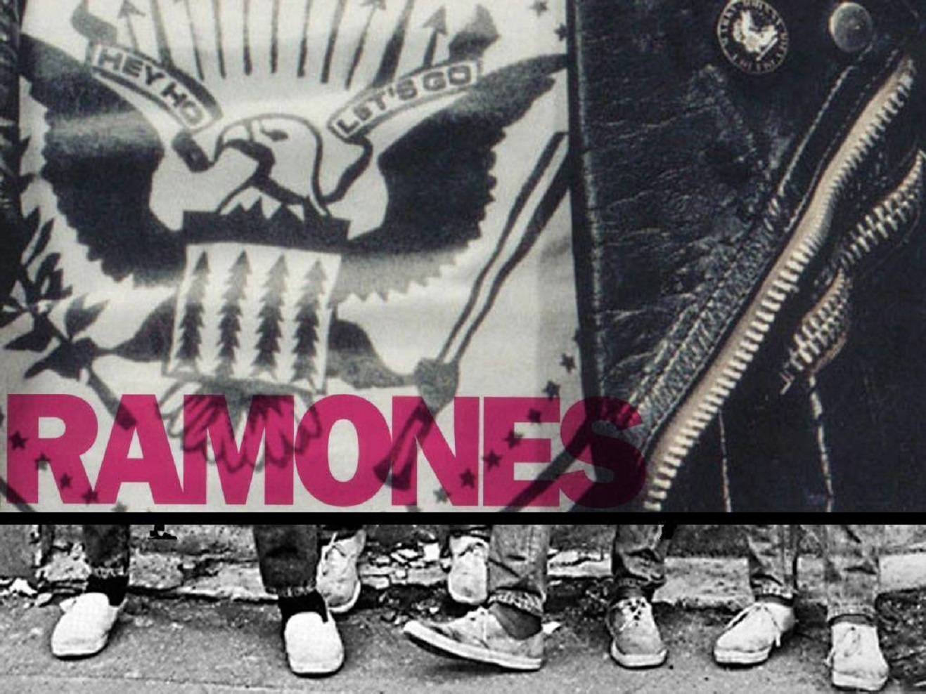 Punk Rock Band Ramones Monochrome Illustration With Pink Typography Background