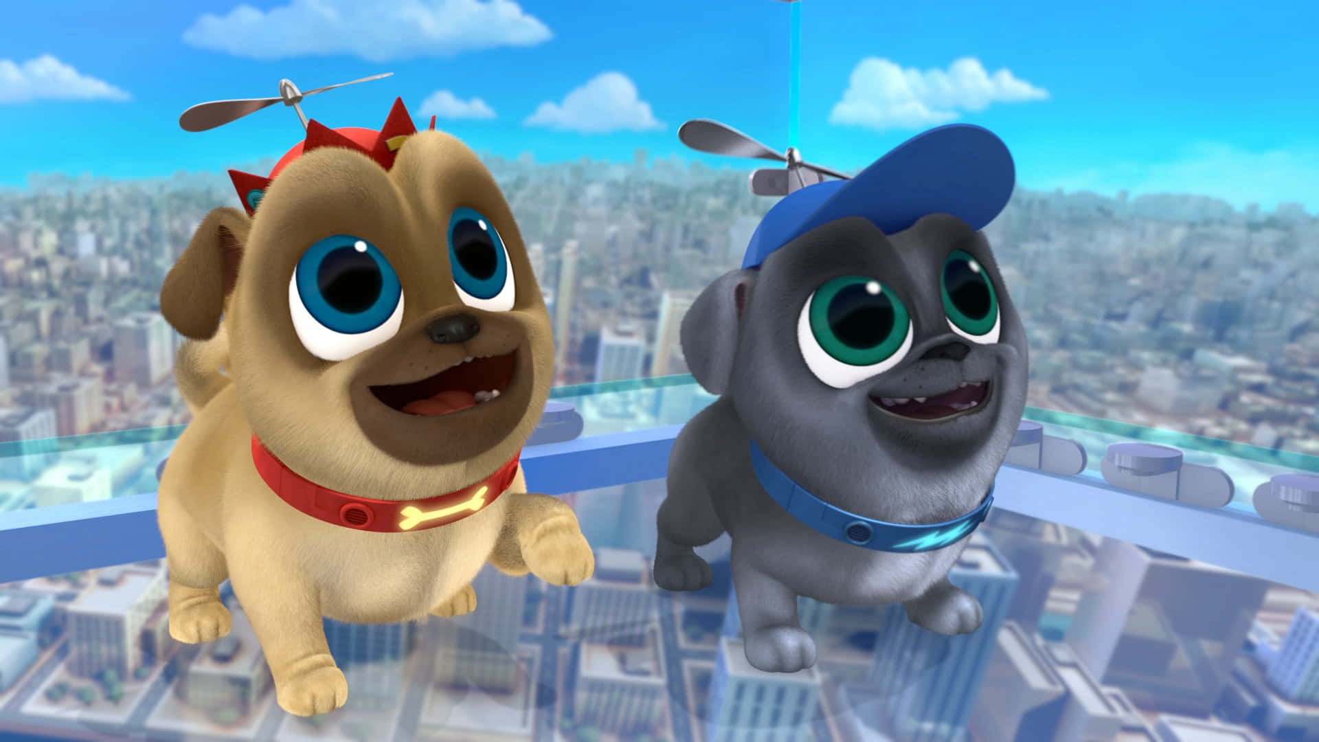 Puppy Dog Pals Above The City Background