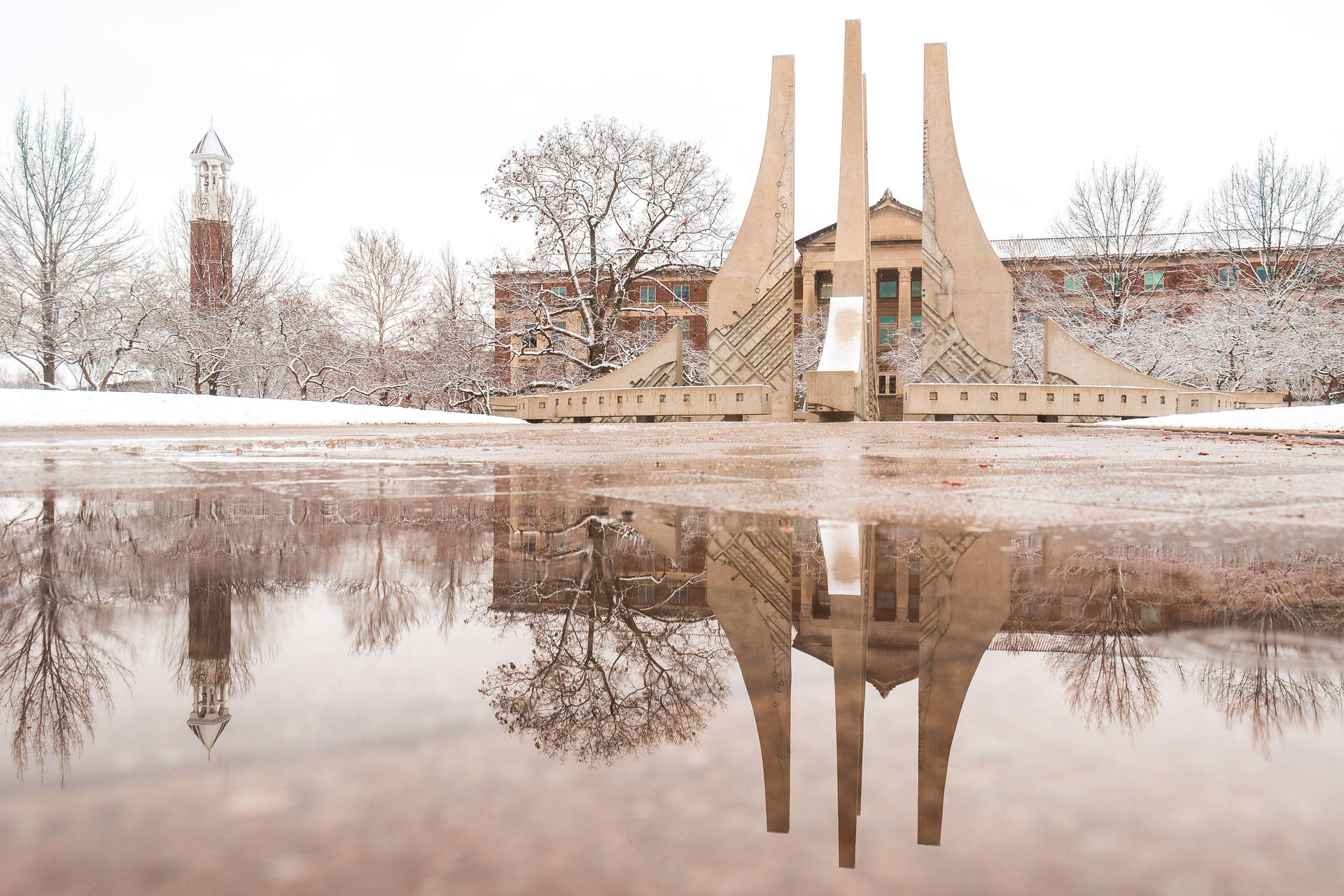 Purdue University Engineering Fountain During Snow Background