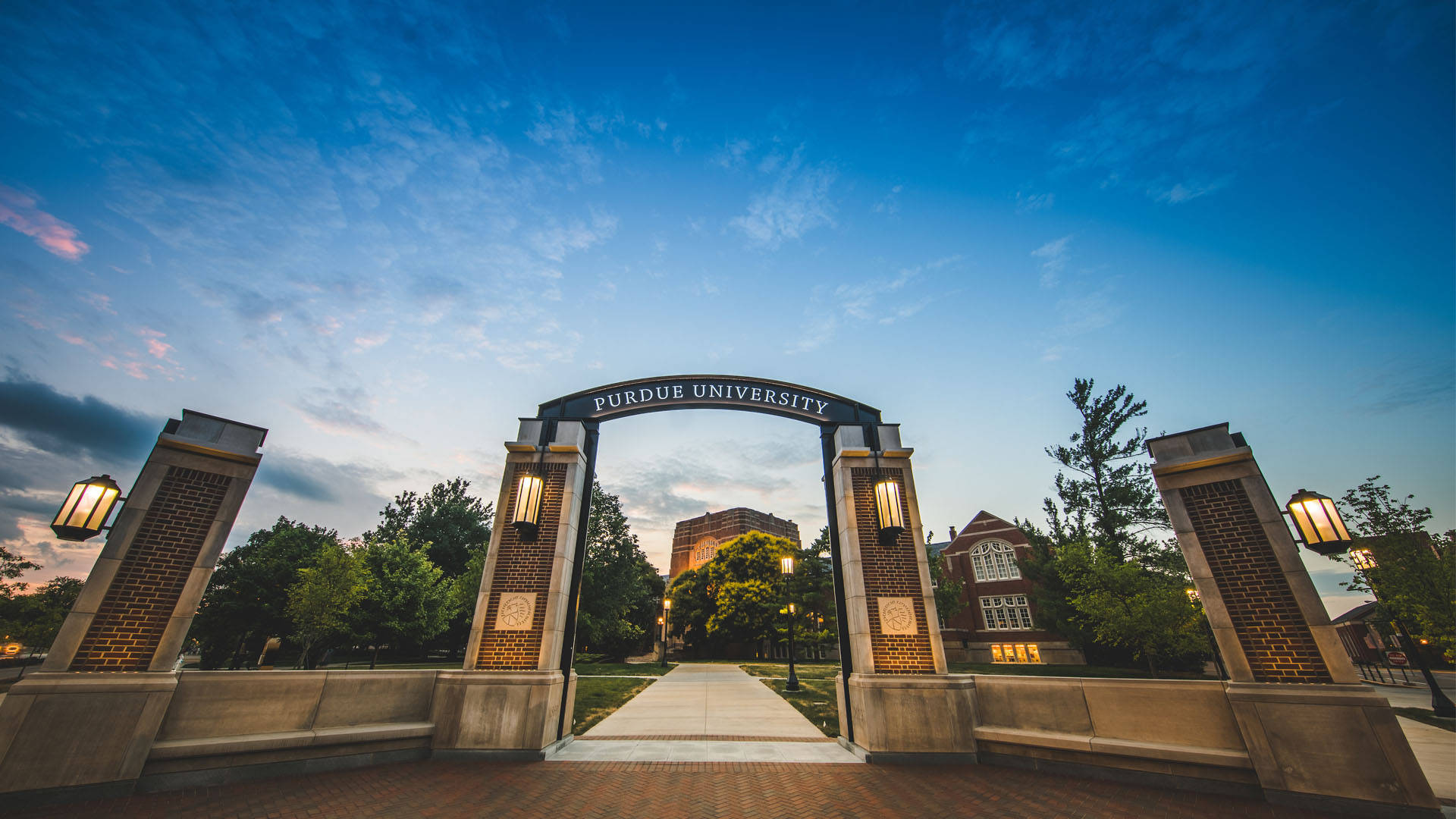 Purdue University Gateway Under Blue Sky