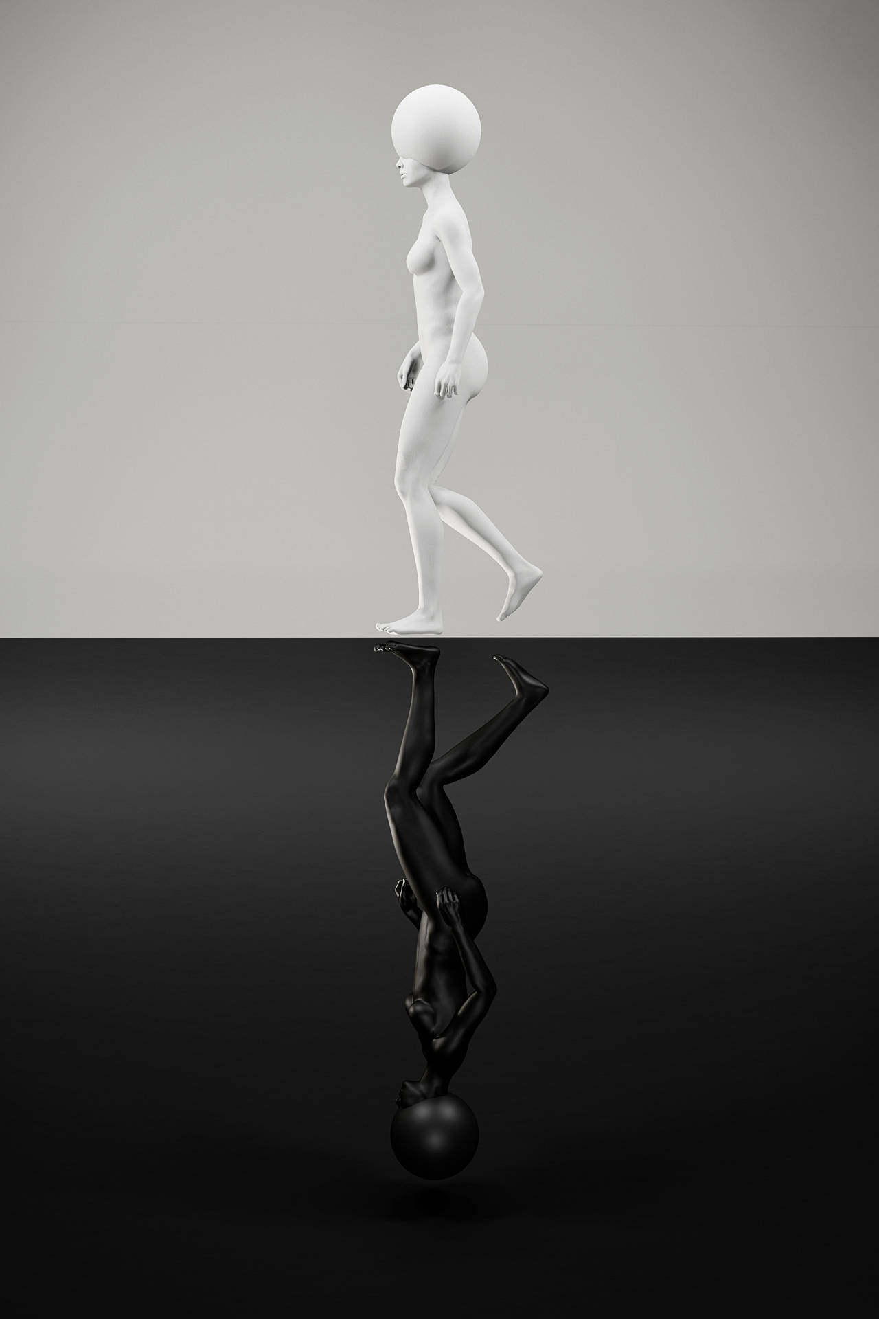 Pure Black And White Alien Walking Background