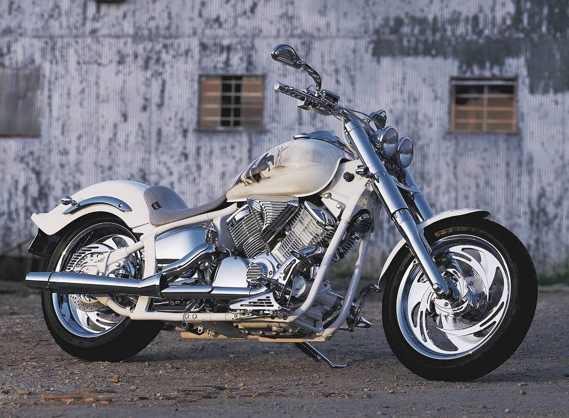 Pure White Chopper Motorcycle Background