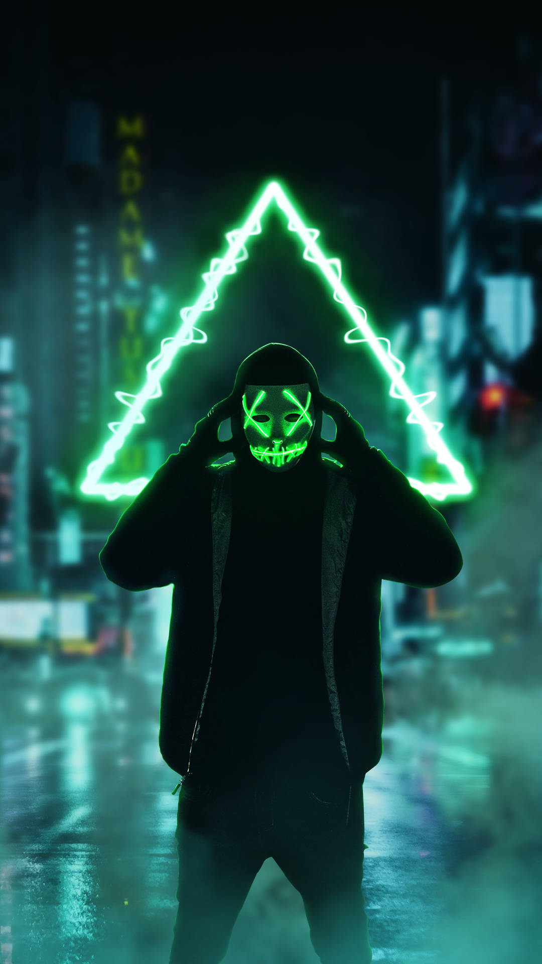 Purge Mask Green Triangle Background