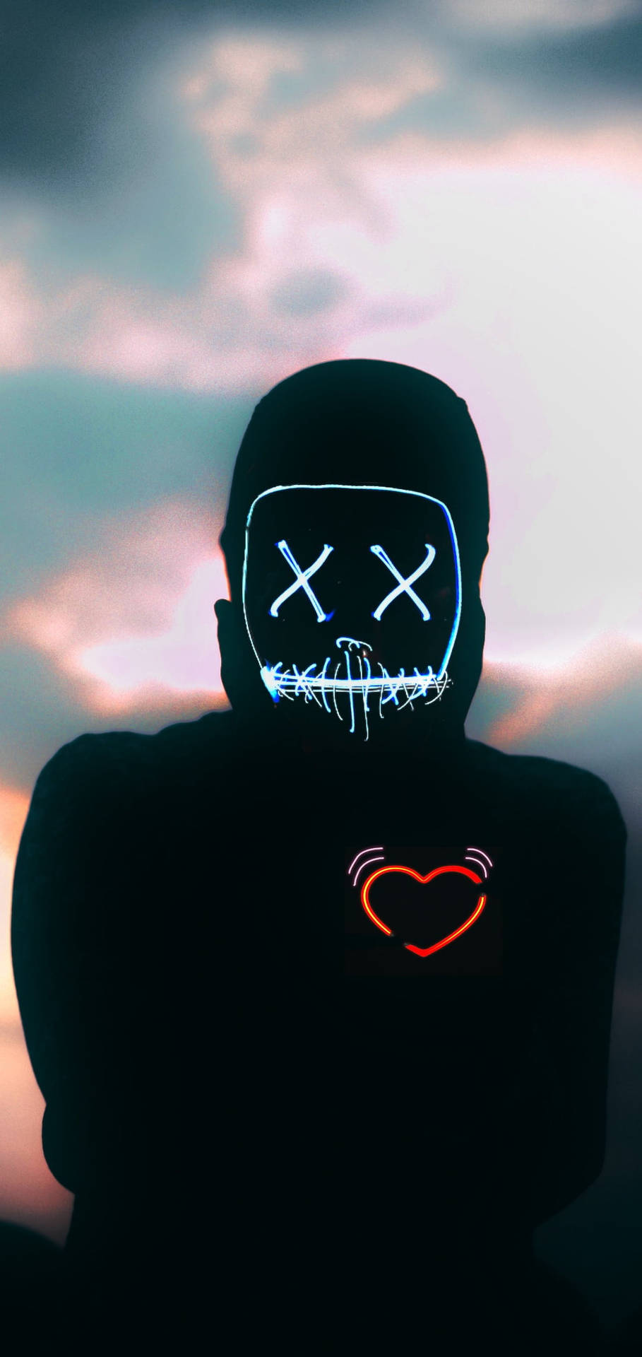 Purge Mask Neon Heart Background