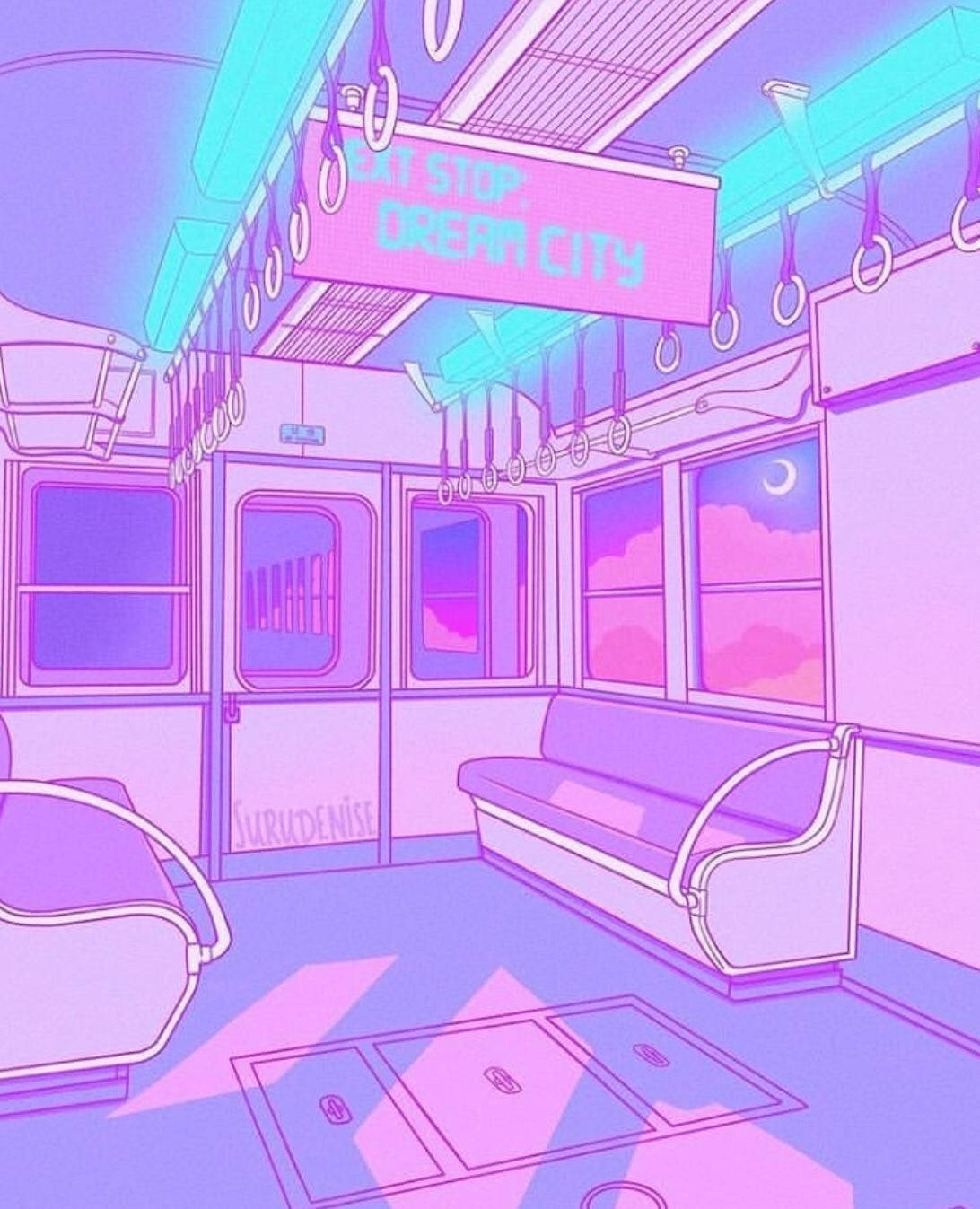 Purple Aesthetic Anime Train Cabin Background