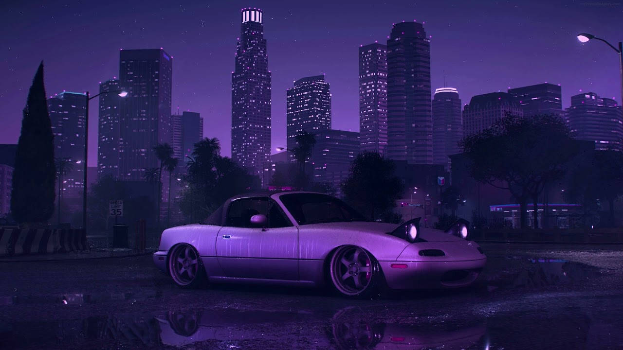 Purple Aesthetic Car In City For Computer Background