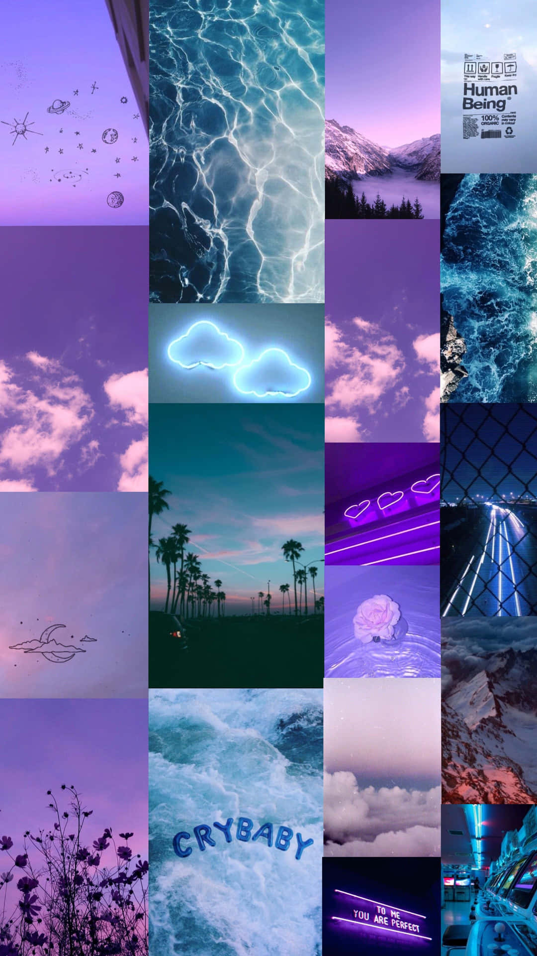 Purple Aesthetic Collage With Blue Portraits Background