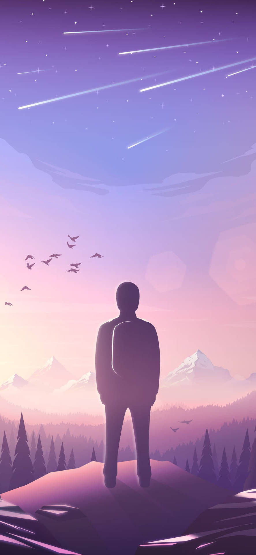 Purple Aesthetic Phone Man On A Mountain Background