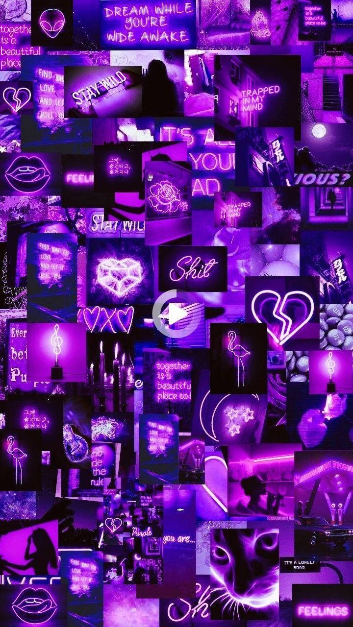 Purple Aesthetic Phone Neon Collage Background