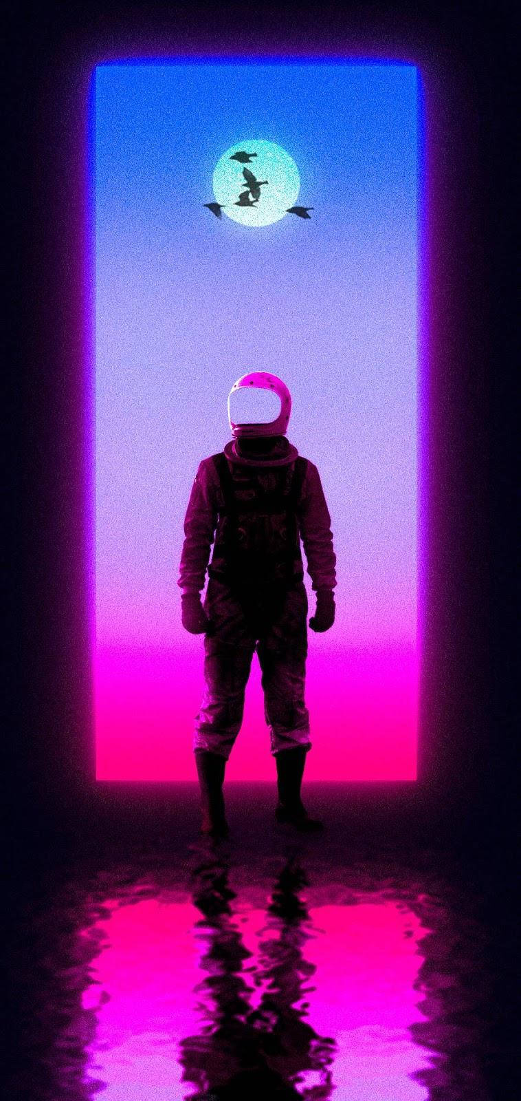 Purple Aesthetic Phone Vaporwave Astronaut Background