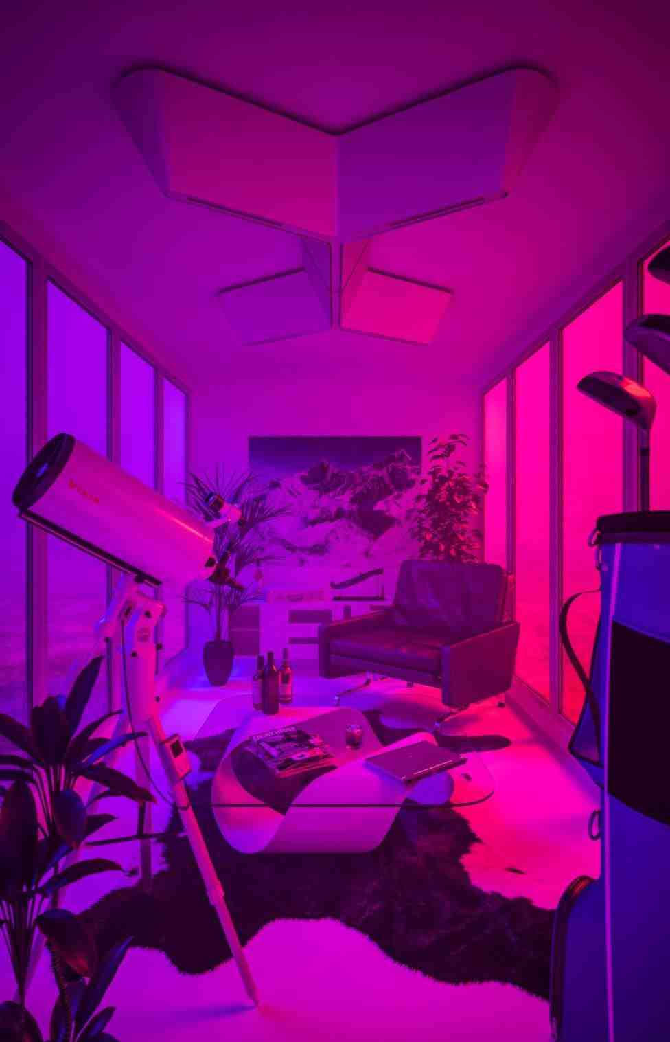 Purple Aesthetic Retro Neon Room Background