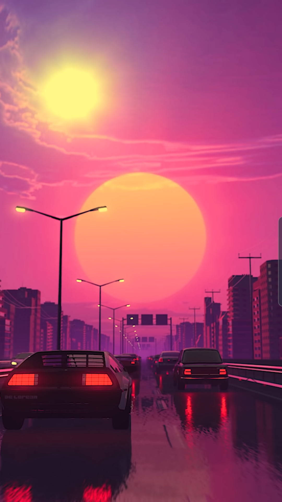 Purple Aesthetic Sunset With Cars Background