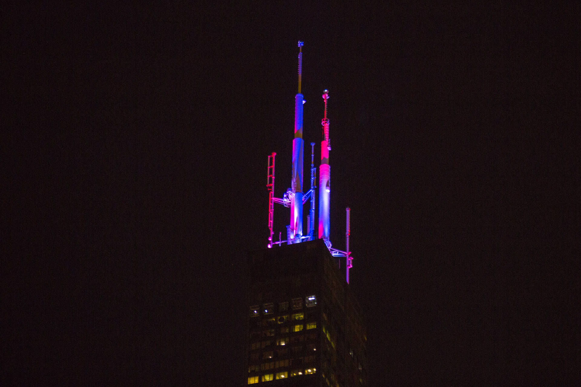 Purple And Blue Neon-lighted Willis Tower Background